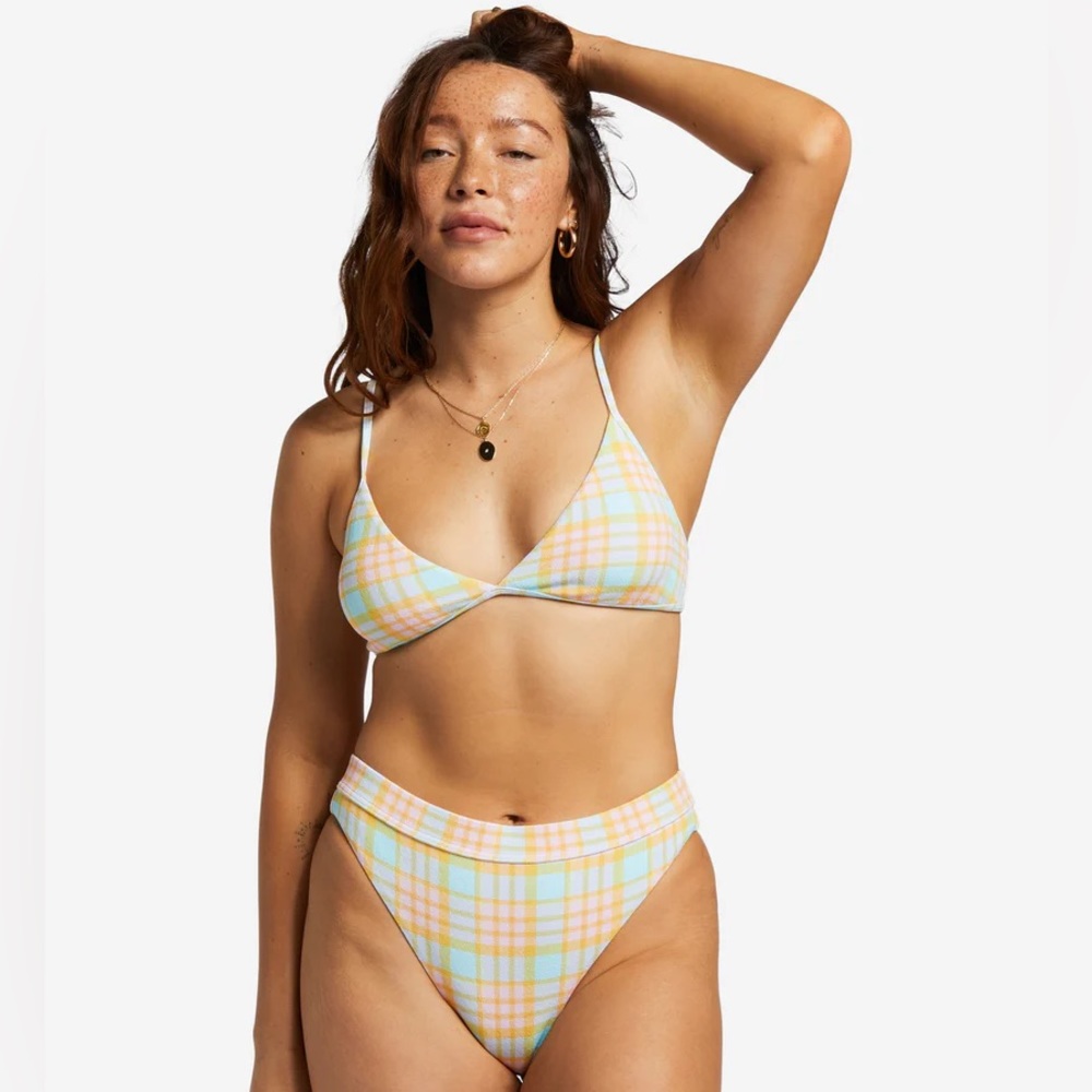 Billabong Pastel Plaid Bikini Set - Yellow, Blue, Pink